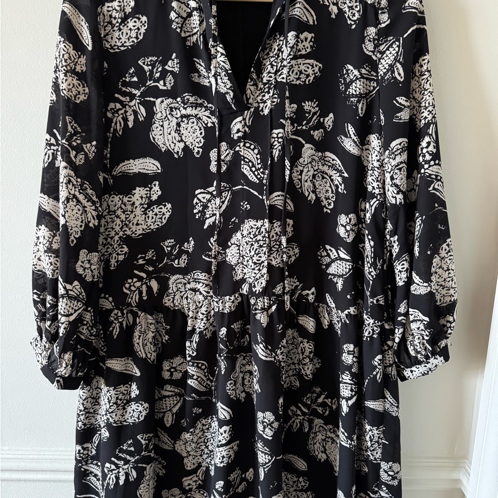 Anthropologie Floral Black and White Dress
